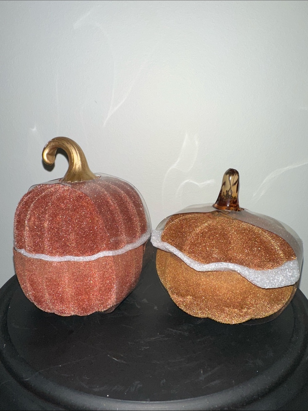 Flocked Pumpkin Candle Accent Set in Copper and Bronze - Home Accents